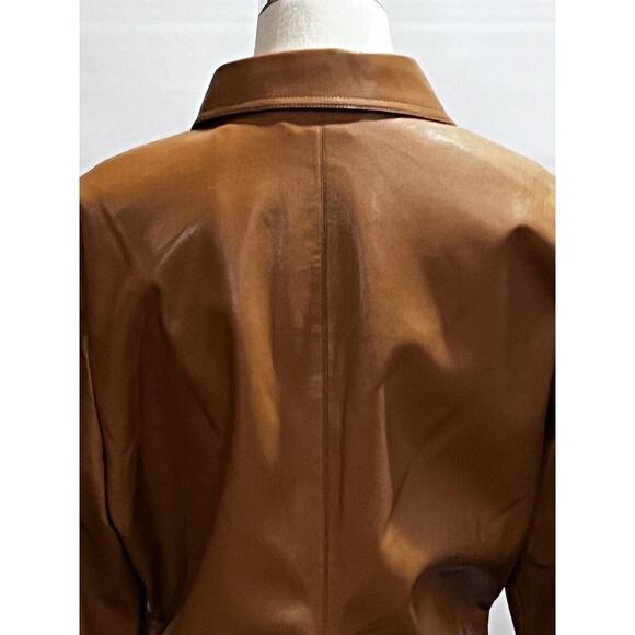 ELIE TAHARI Women's Vegan Leather Brown Caramel Button Down Shirt Jacket Lg New - Picture 9 of 16